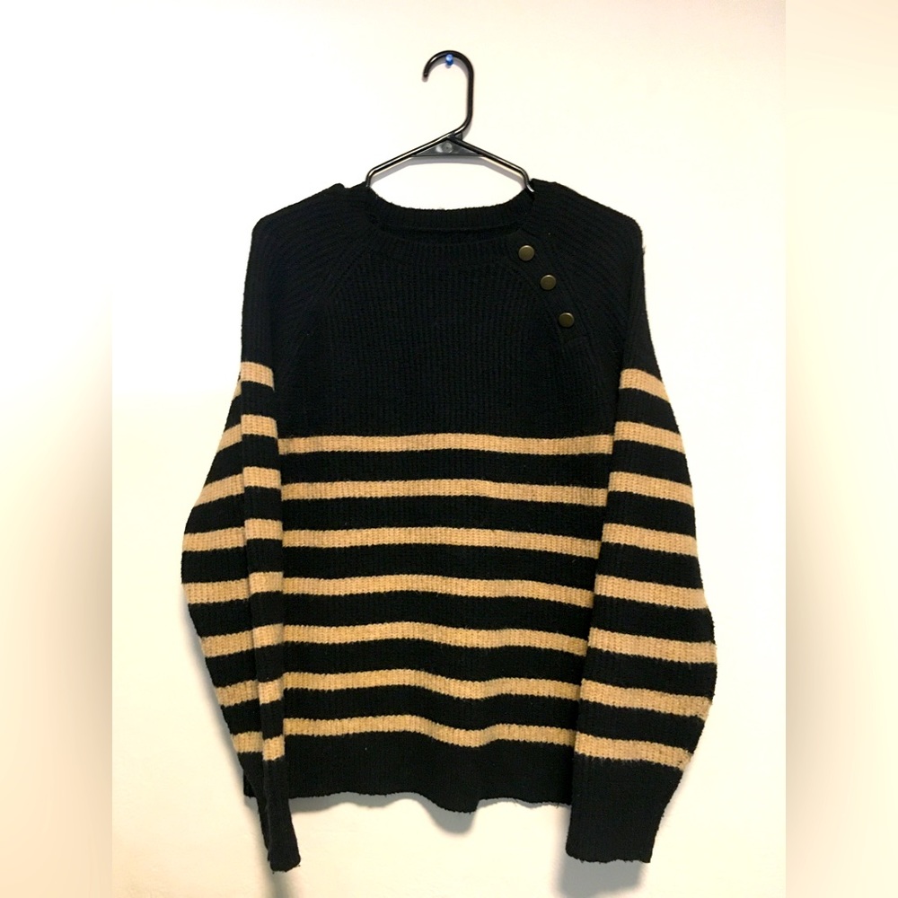 Striped sweater with brass buttons